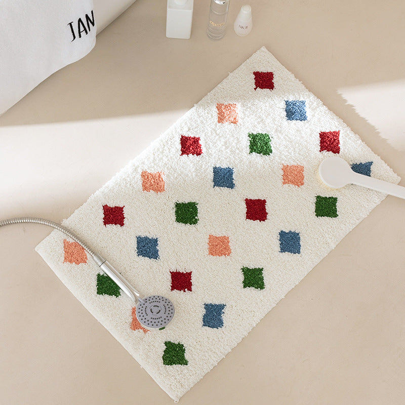 Modern striped bath mat with textured high pile and non-slip latex base