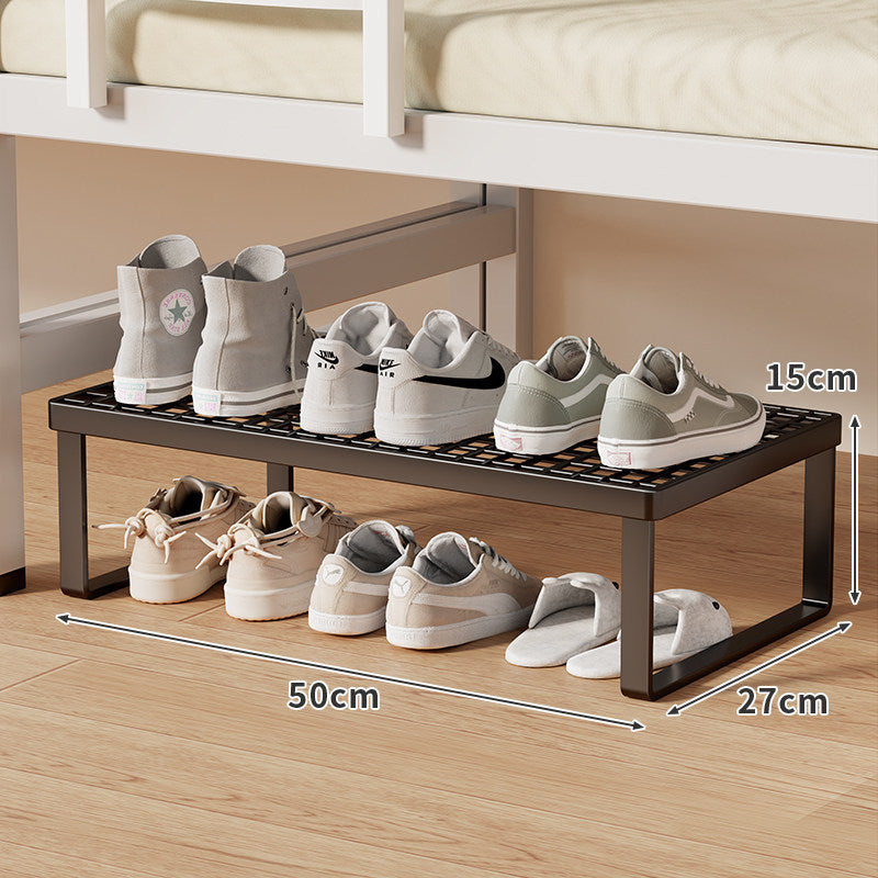 Low-Profile Stackable Shoe Riser Shelf with Ventilated Grid Top for Under-Bed and Entryway