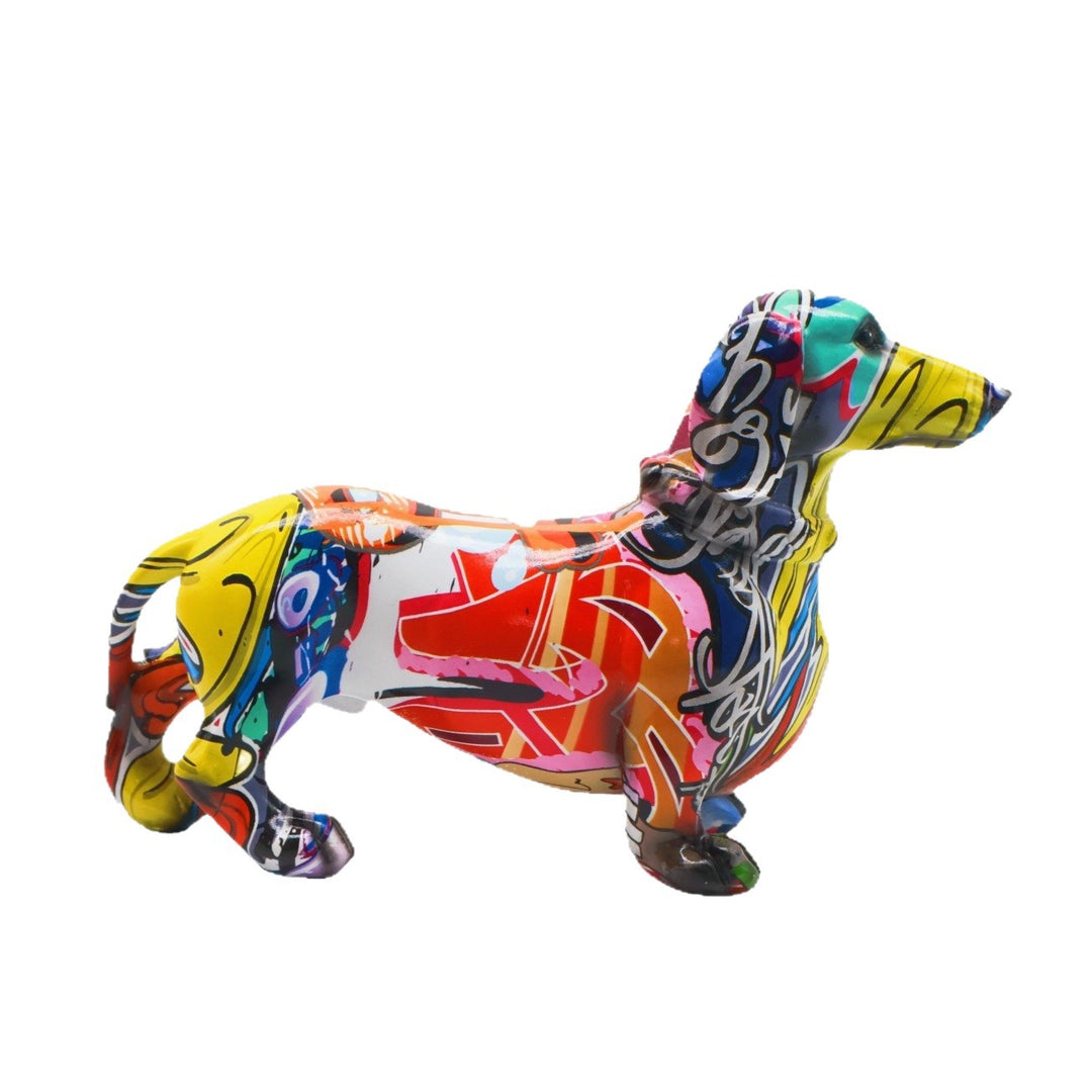 Colorful decorative figure of a dachshund in graffiti style