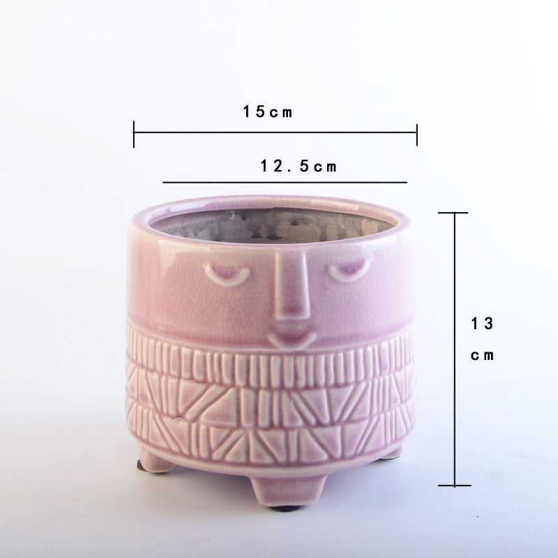 Decorative plant pot with facial features