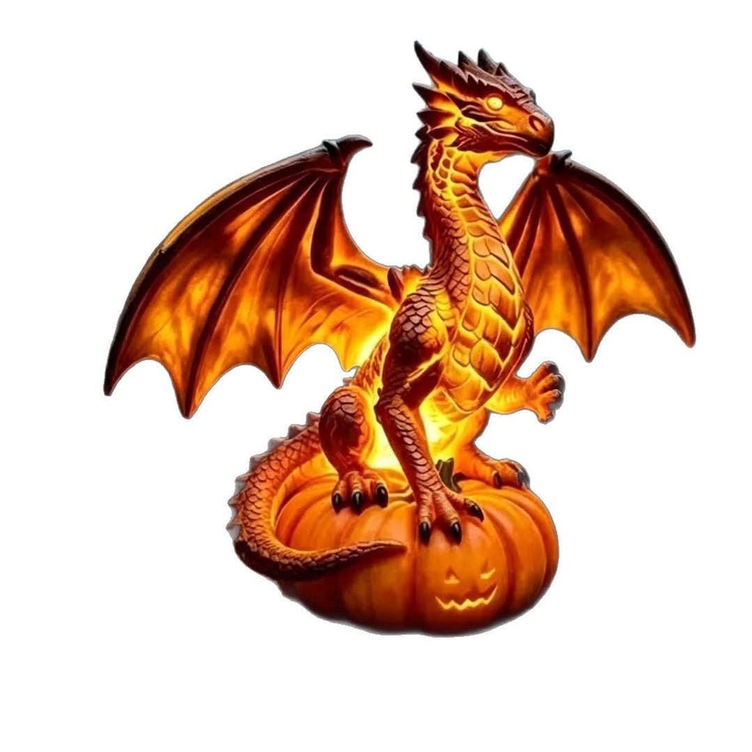 Decorative dragon on pumpkin lamp
