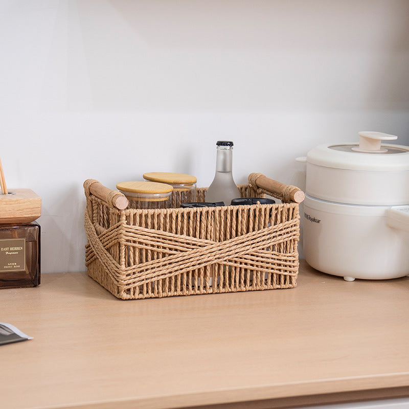 Handcrafted storage basket made of braided natural material