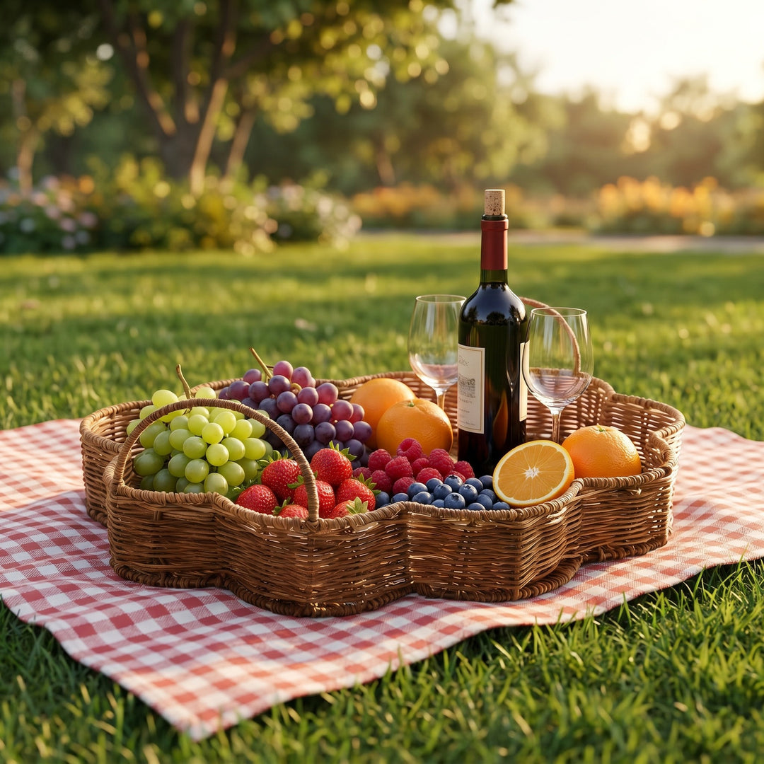 Elegant serving basket made of hand-woven natural material