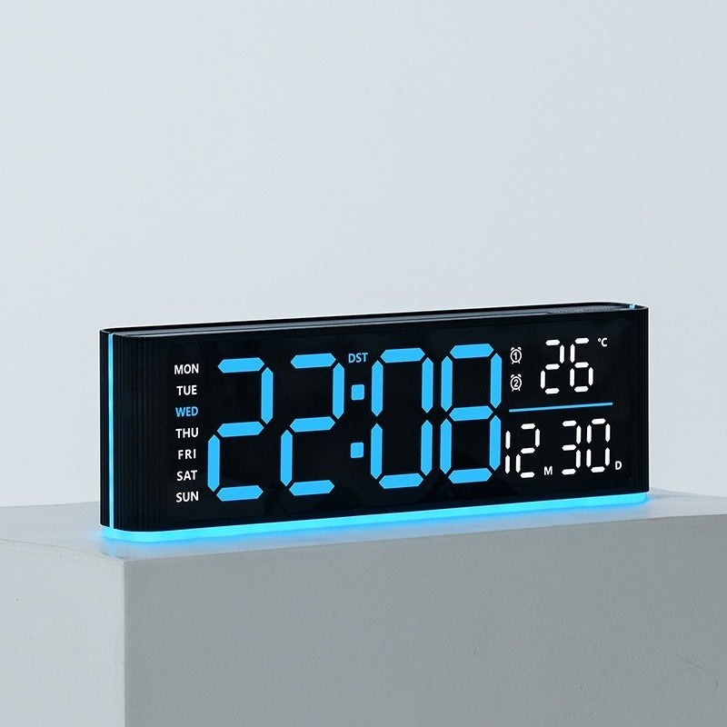 Digital LED alarm clock with temperature and day of week display