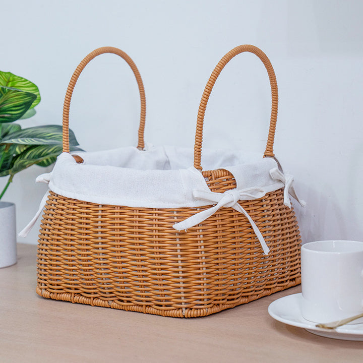 Handcrafted rattan basket with removable inner lining