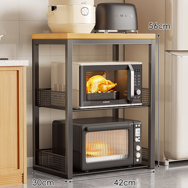 Rolling Kitchen Appliance Stand with Bamboo Top and Ventilated Mesh Shelves