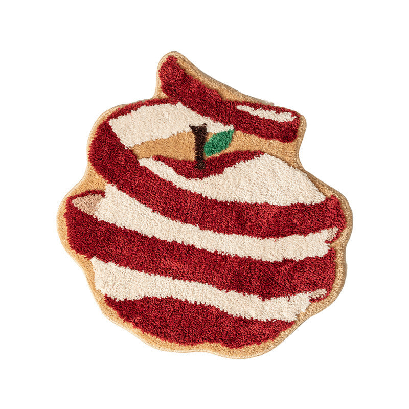 Hand-tufted decorative doormat in apple shape made of cotton blend with non-slip bottom