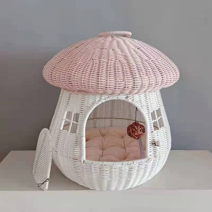 Playful cat basket in mushroom design