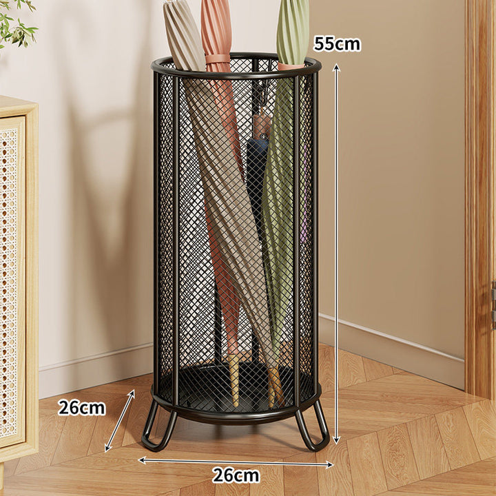 Metal Mesh Round Umbrella Stand with Elevated Feet and Integrated Drain Tray