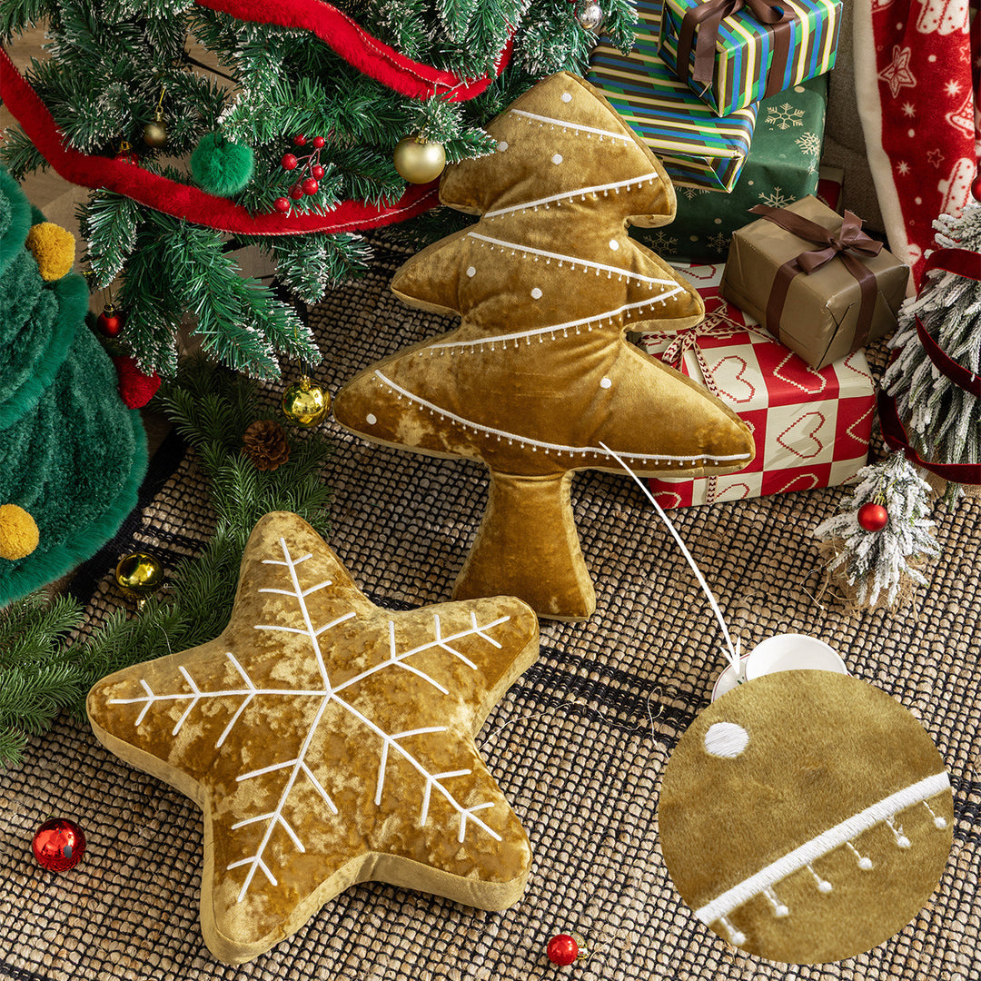 Rectangular velvet cushion cover with embroidered Christmas ornaments