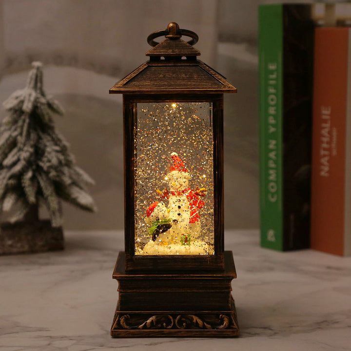 Vintage Christmas lantern with snowman and LED lighting
