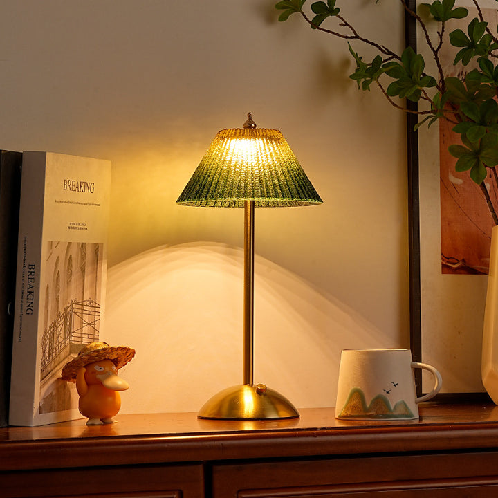 Ribbed glass desk lamp with brushed brass base