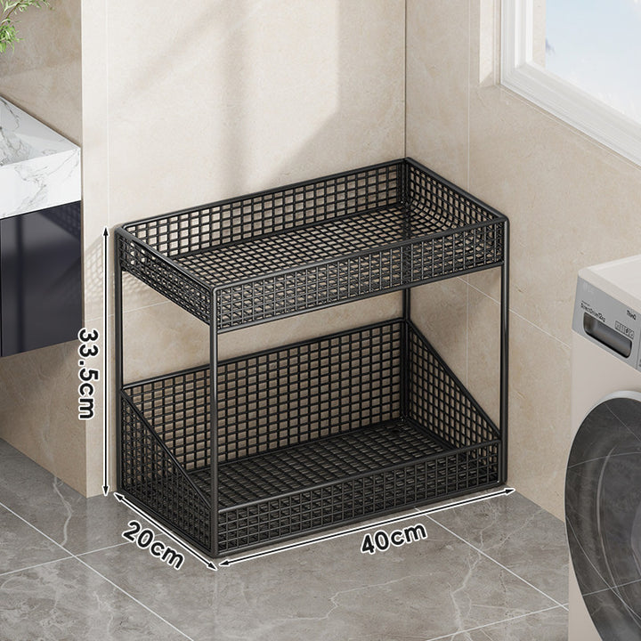 Compact Tiered Metal Mesh Storage Shelf Organizer for Bathroom and Laundry