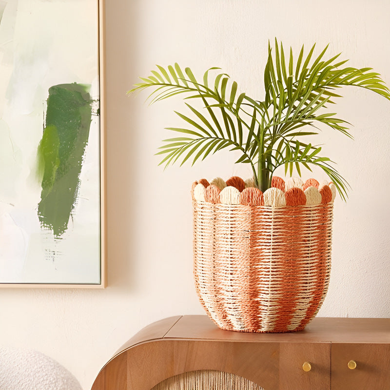 Handwoven storage basket with wave edge