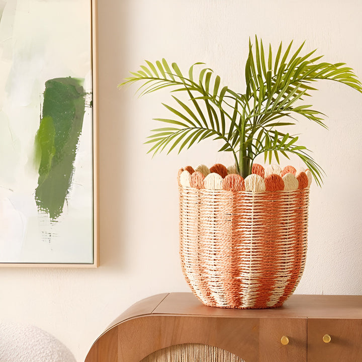 Handwoven storage basket with wave edge