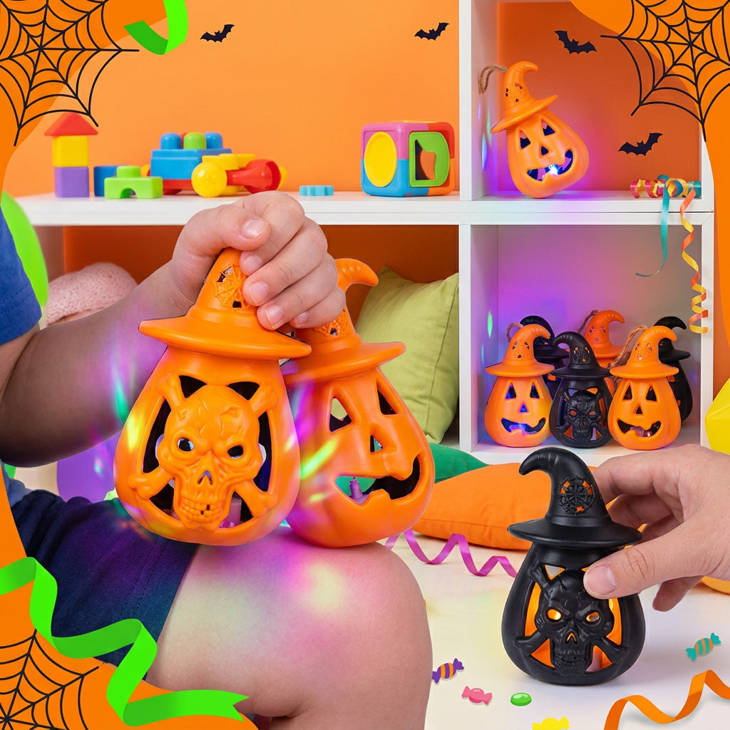 Halloween hanging LED pumpkin lantern ceramic ornament lantern with witch hat and jute rope
