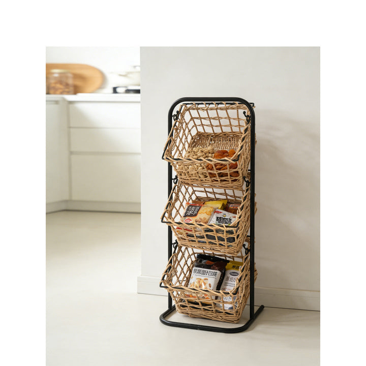 Modern storage basket with multiple shelves