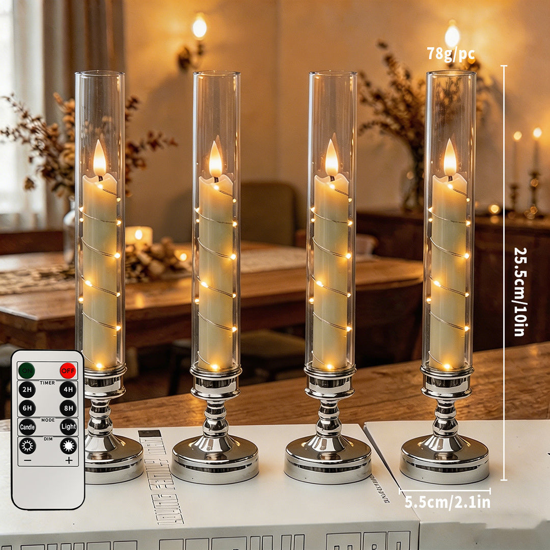 LED flameless table candle holder with glass hurricane and remote control