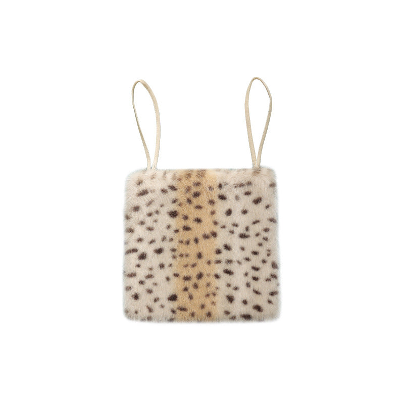 Fur Crop Top with Spaghetti Straps and Textured Zigzag Pattern