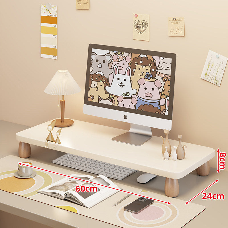 Low-Profile Ergonomic Wooden Desktop Monitor Lift with Under-Shelf Keyboard Storage