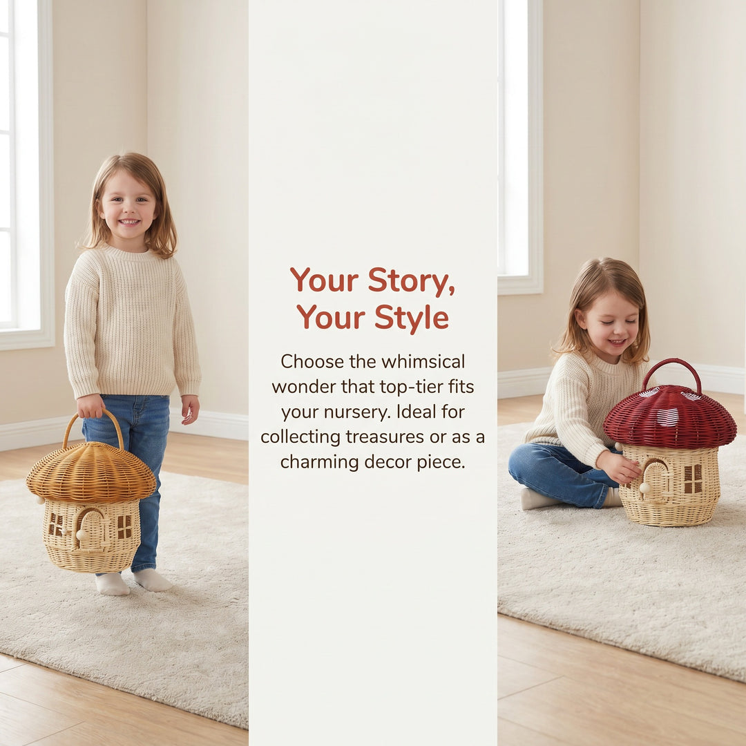 Playful storage basket in mushroom design