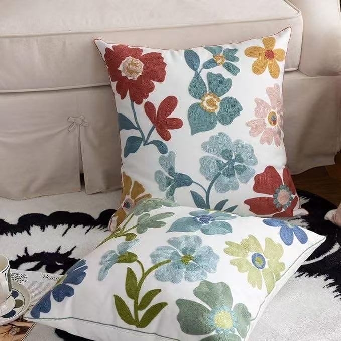 Embroidered Floral Cushion