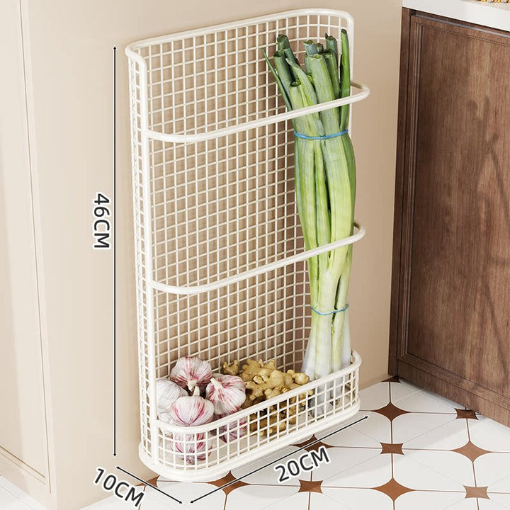 Slim Vertical Wall-Mounted Metal Mesh Kitchen Produce and Herb Storage Rack