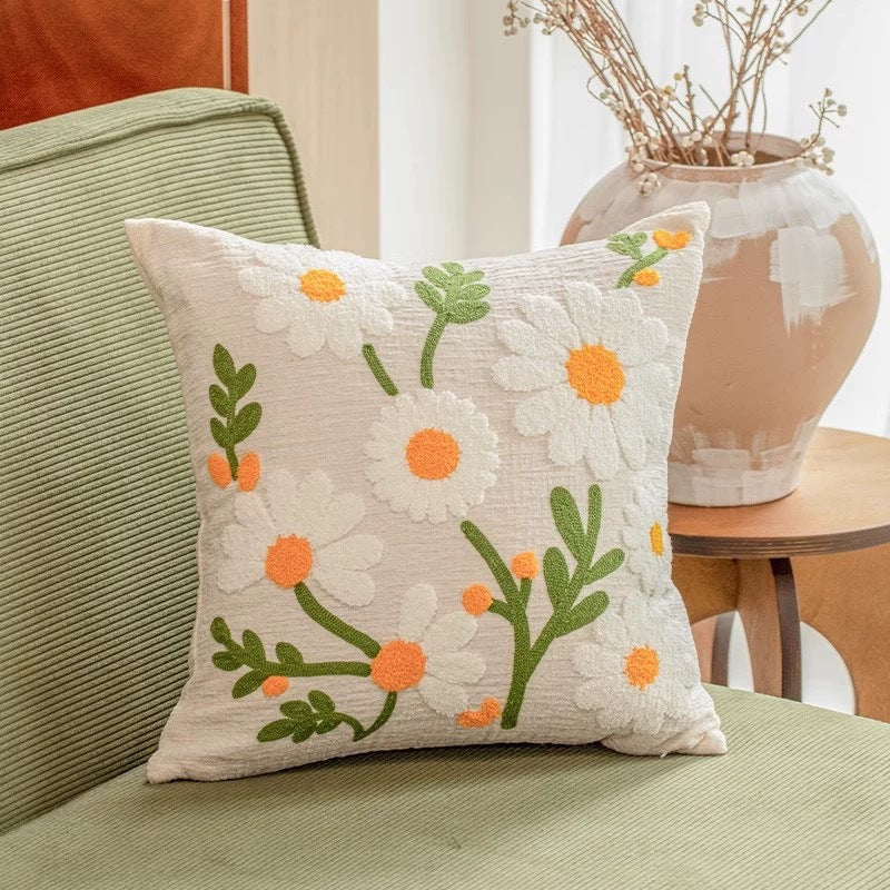Floral Embroidered Throw Pillow