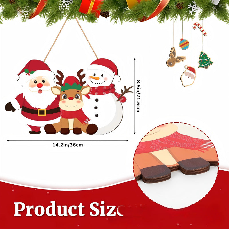 Decorative wooden sign with winter motifs