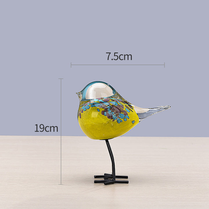 Hand-Blown Art Glass Standing Bird Sculpture on Metal Legs