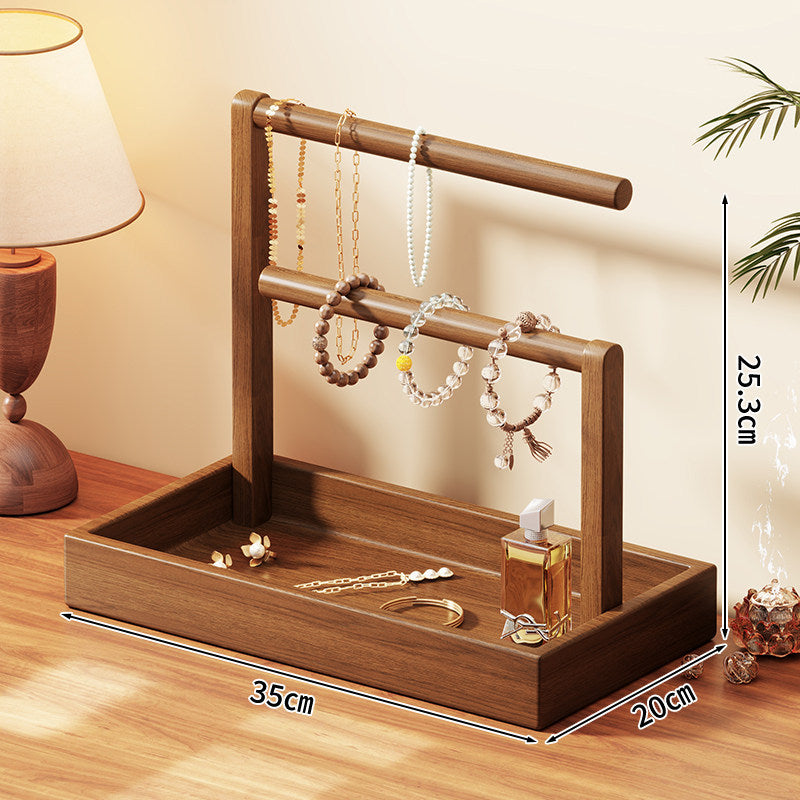 Tiered Wooden Jewelry and Bracelet Display Stand with Felt-Lined Tray
