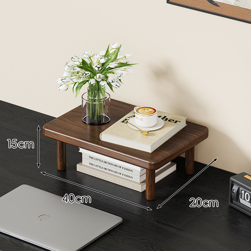 Compact Solid Wood Elevated Desk Display Stand with Under-Shelf Storage and Rounded Leg Design