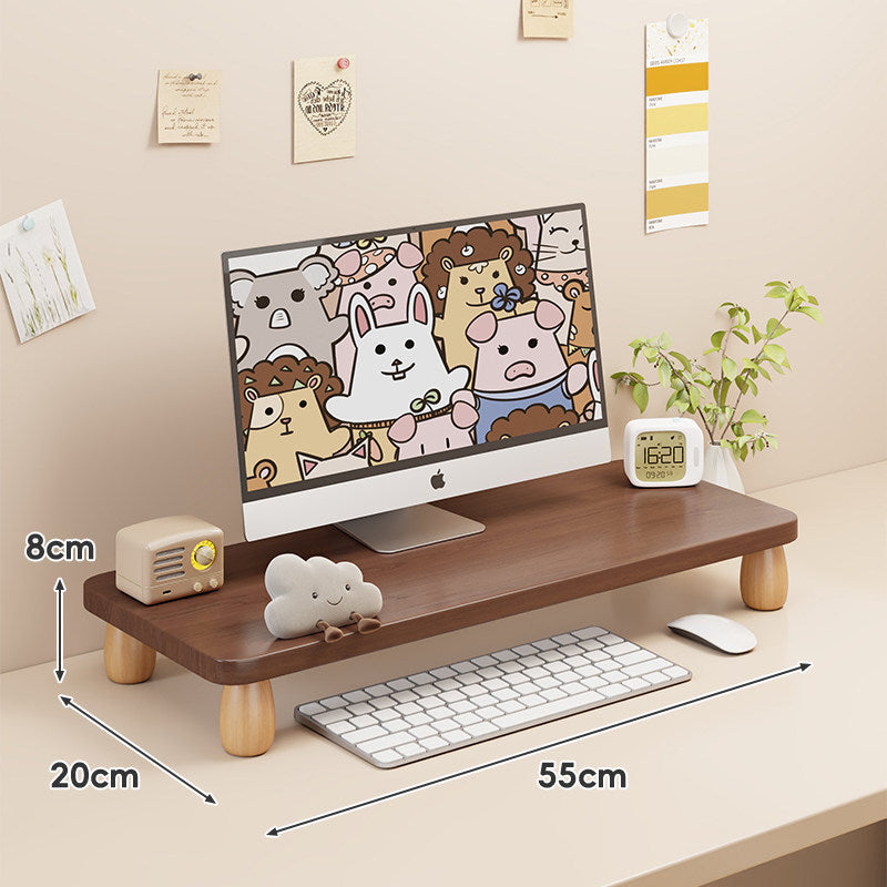 Solid Wood Low-Profile Monitor and Display Riser with Rounded Peg Legs and Keyboard Slide-Out Space