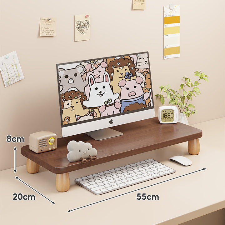Solid Wood Low-Profile Monitor and Display Riser with Rounded Peg Legs and Keyboard Slide-Out Space