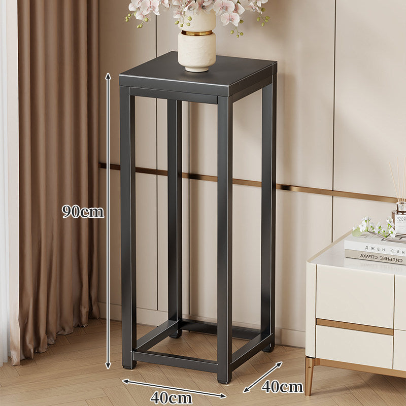 Tall Marble-Top Decorative Plant Pedestal with Slim Metal Frame