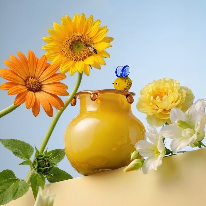 Handblown Decorative Glass Honey Jar with Bee Accent