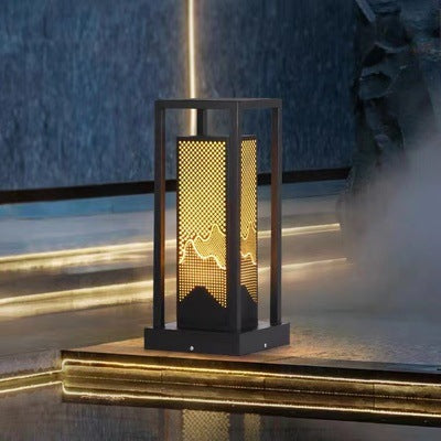 Outdoor Solar Lantern Path Light with Decorative Frosted Glass Panels