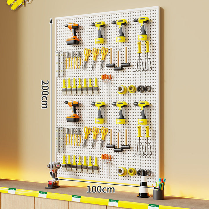 Wall-Mounted Perforated Metal Tool Pegboard Organizer with Magnetic Strip and Multi Hooks