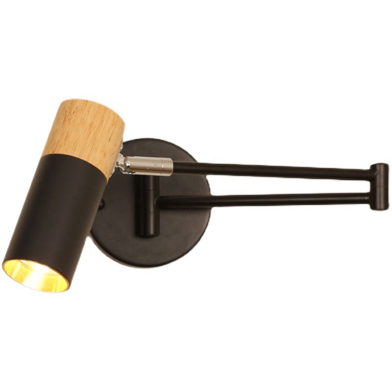 Adjustable swivel arm wall spotlight with wood accent
