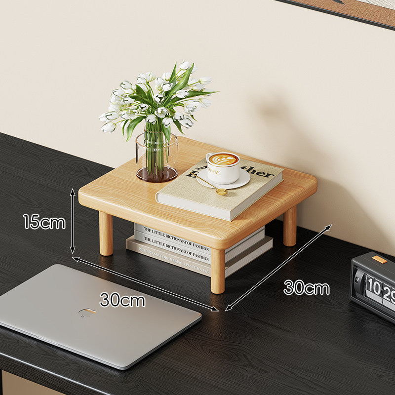 Compact Solid Wood Elevated Desk Display Stand with Under-Shelf Storage and Rounded Leg Design
