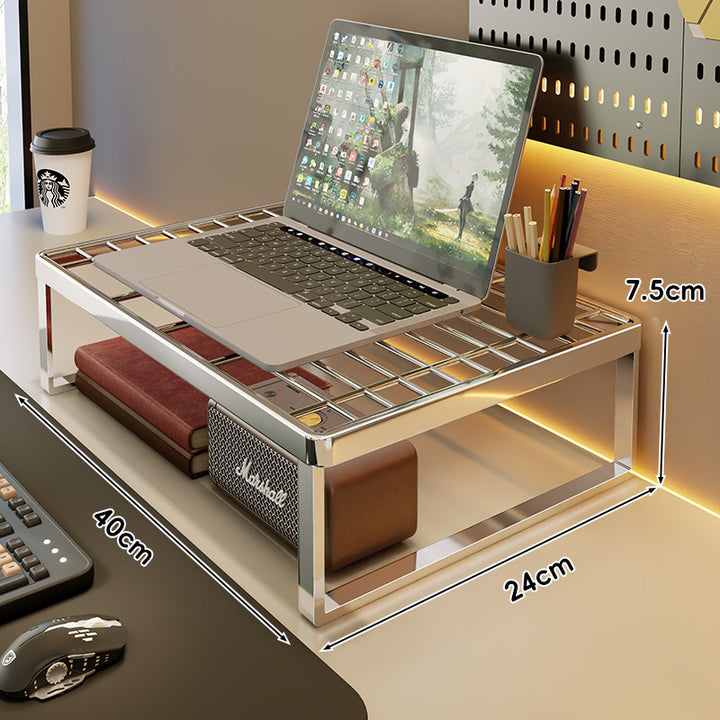 Ventilated Metal Desk Riser Shelf with Open Grid Surface and Under-Storage