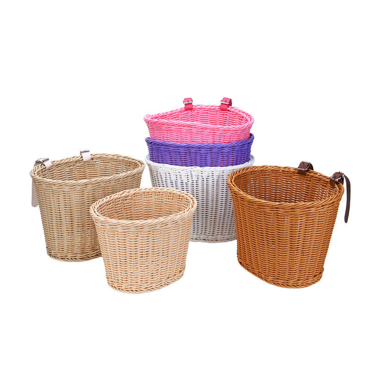 Woven Storage Basket with Leather Straps