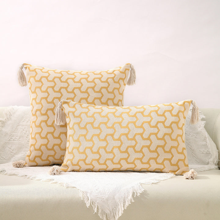 Textured Decorative Throw Pillow with Tassels
