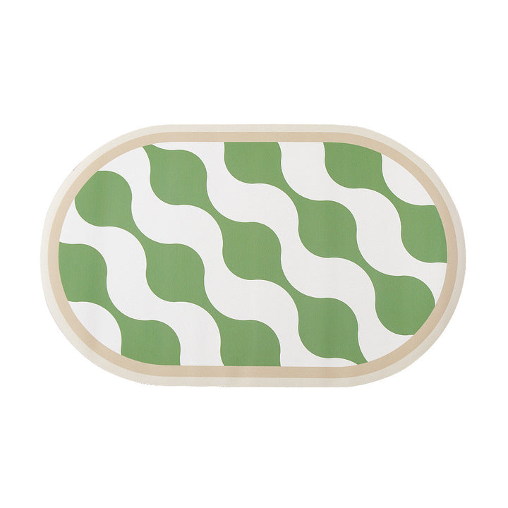 Oval non-slip vinyl mat with fine mosaic print and water-repellent surface