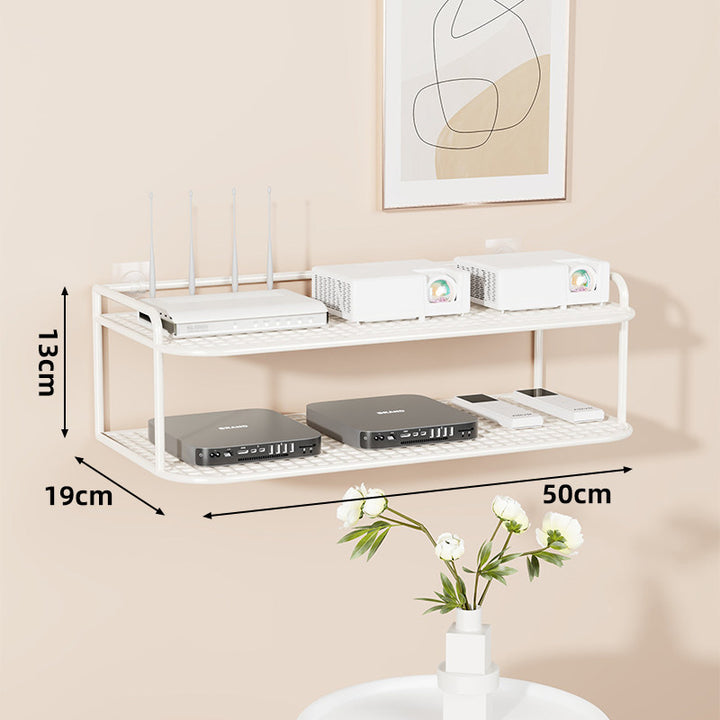 Wall-Mounted Two-Tier Ventilated Metal Mesh Electronics & Router Shelf Organizer