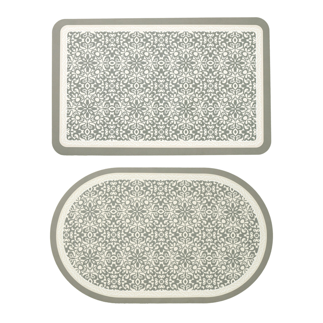 Avarnia Bath Mat Set made of soft microfiber with non-slip latex backing and delicate ornamental print