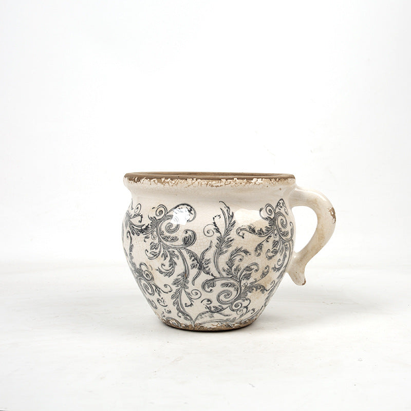 Decorative ceramic pot with floral pattern