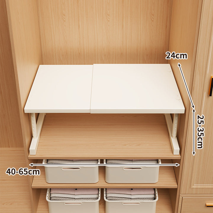 Adjustable Fold-Over Closet Shelf with Telescopic Support Brackets
