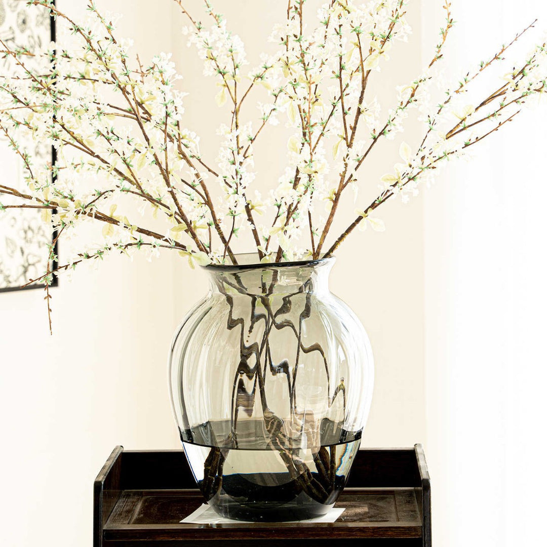 Compact Ribbed Hand-Blown Glass Tabletop Vase
