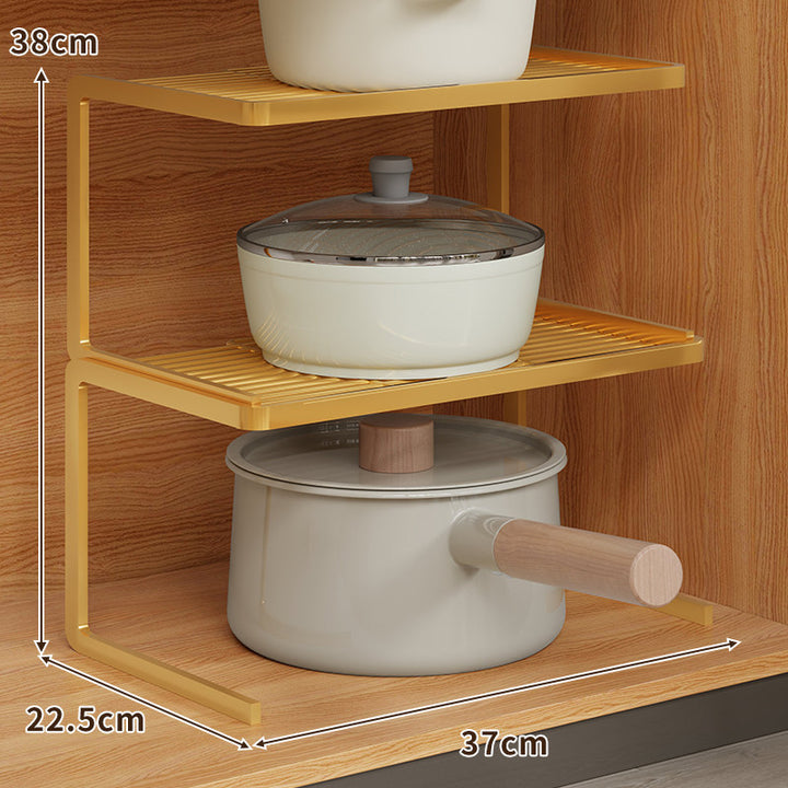 Double-Level Compact Cabinet Pot and Lid Organizer Shelf